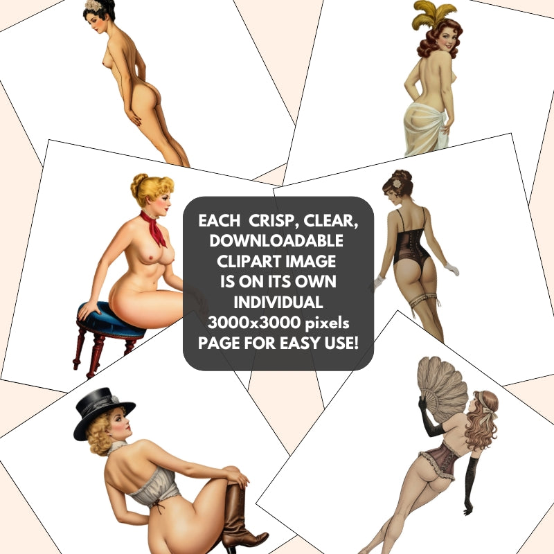 Collage of vintage-style nude illustrations with promotional text.