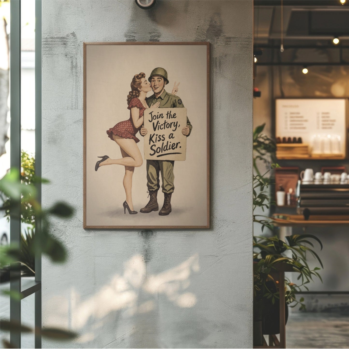 Join the Victory, Kiss a Soldier WWII Pin-Up Art Print
