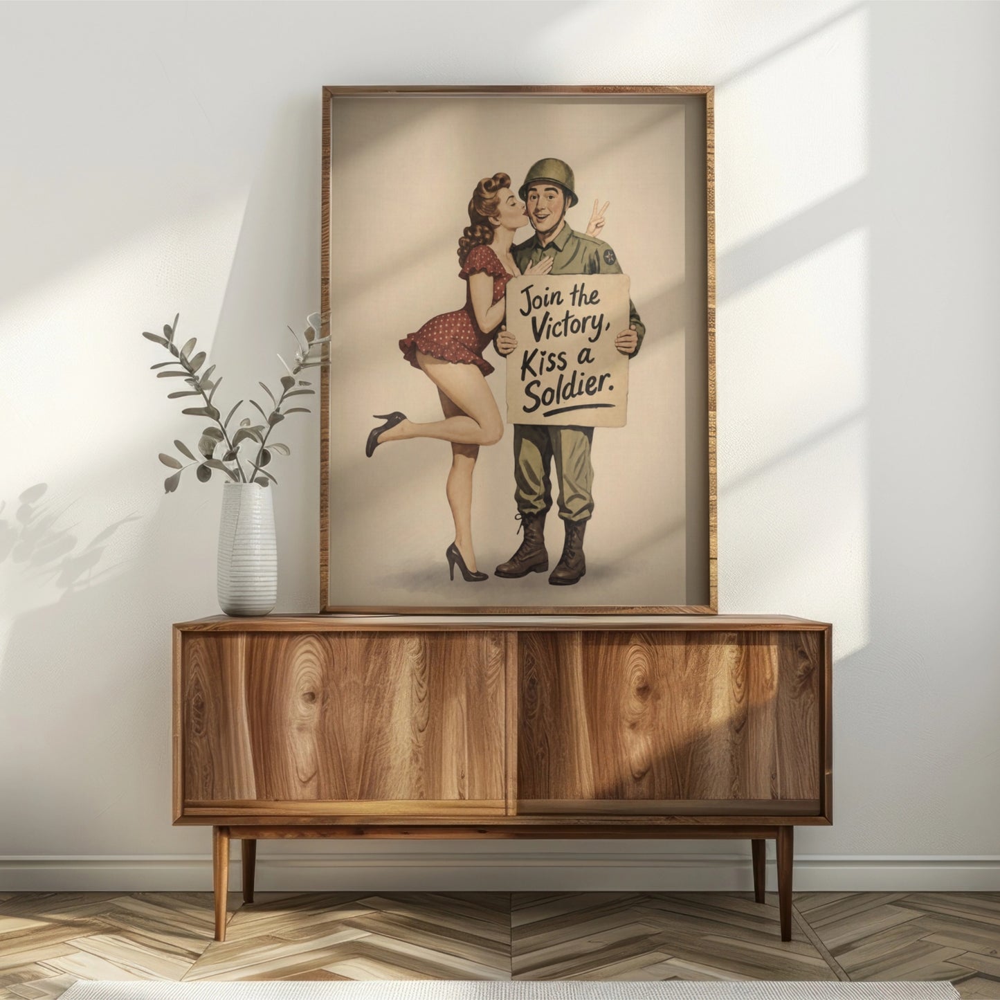 Join the Victory, Kiss a Soldier WWII Pin-Up Art Print