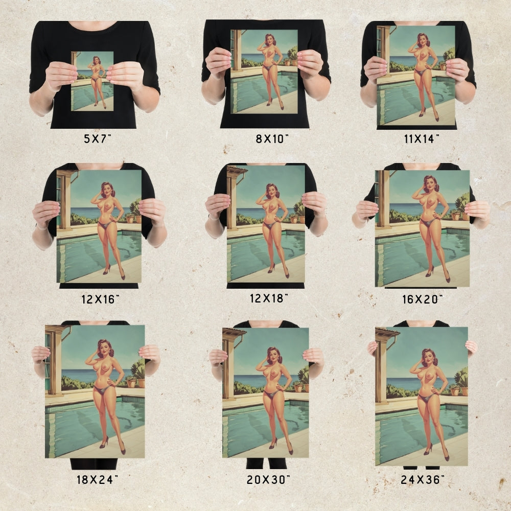 Vintage Poolside Pin-Up Poster - Retro Mid-Century Glamour Wall Art