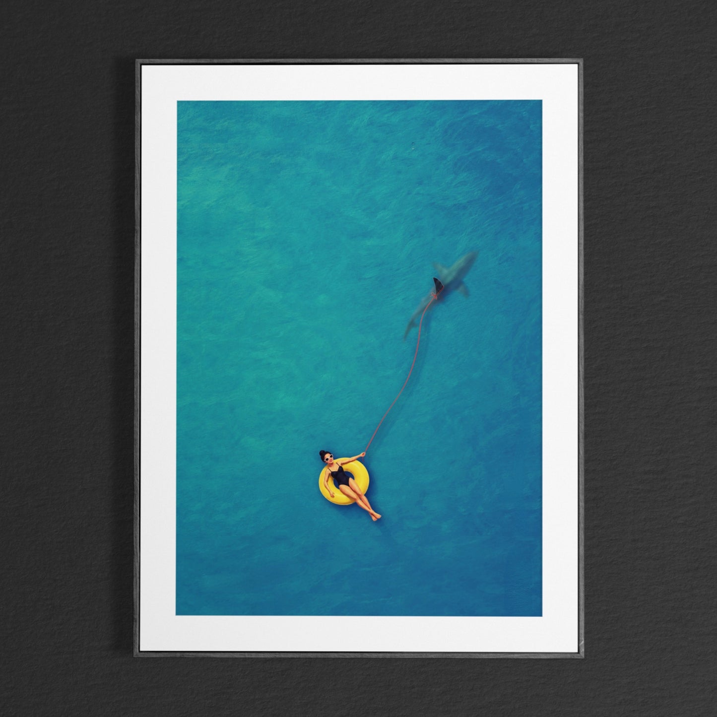 Swimmer Walking a Shark Art Print