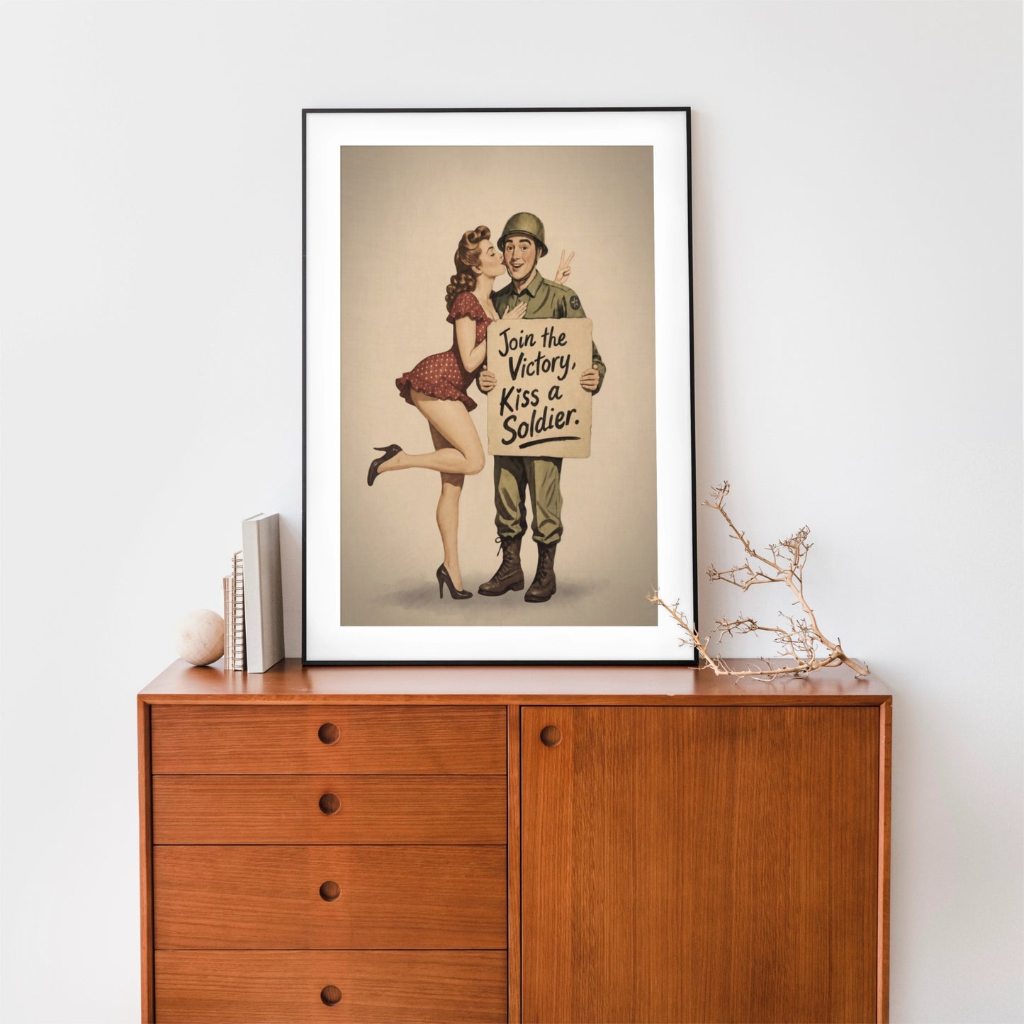 Join the Victory, Kiss a Soldier WWII Pin-Up Art Print