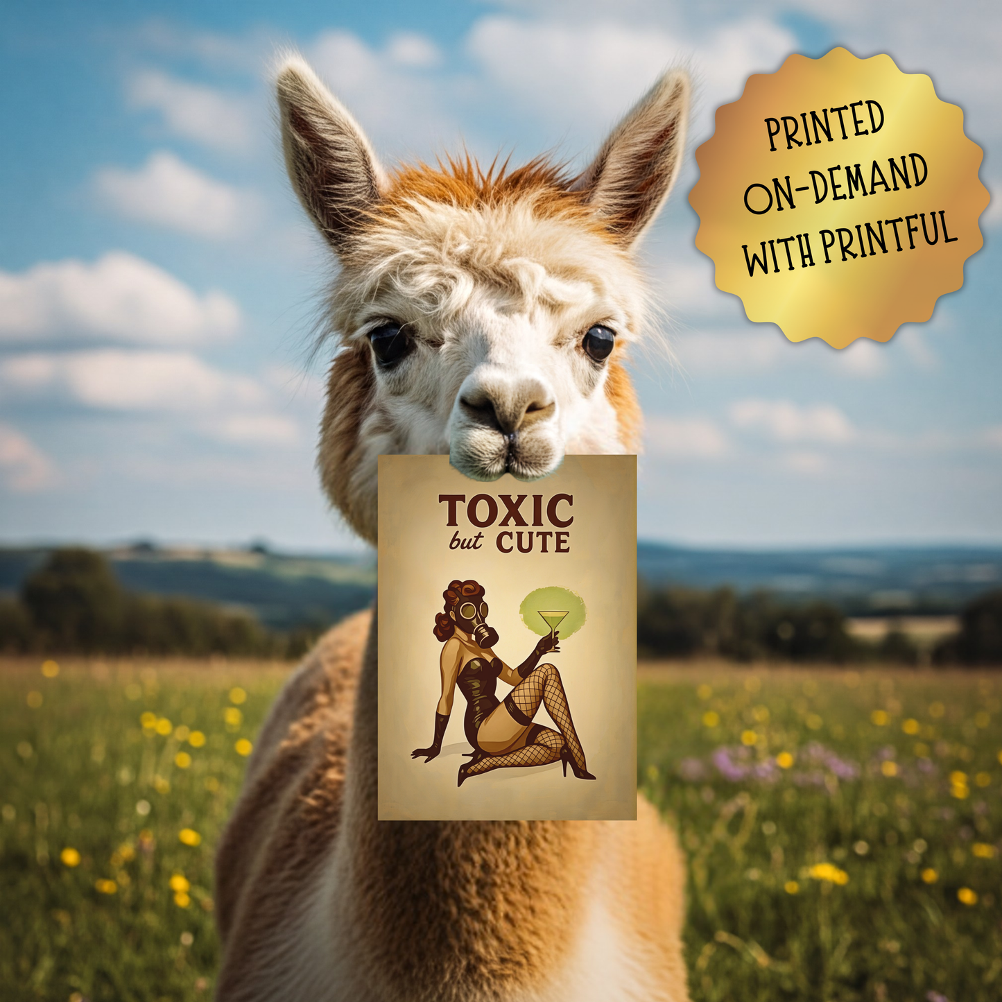 Vintage Pin Up Art Print | Pin-Up with Retro Gas Mask & Radioactive Martini