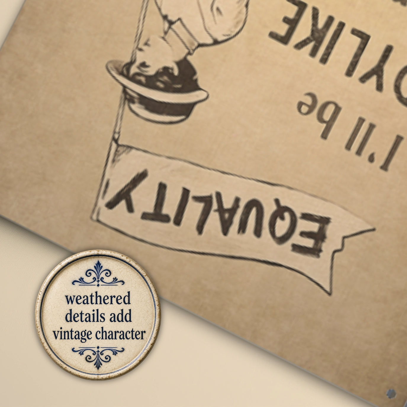 Vintage-style illustration of a hand stamping a message on a piece of paper with 'EQUALITY' text.