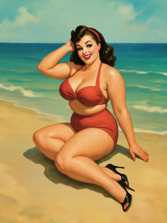 Plus Size Pinup girl in Red Bikini poster