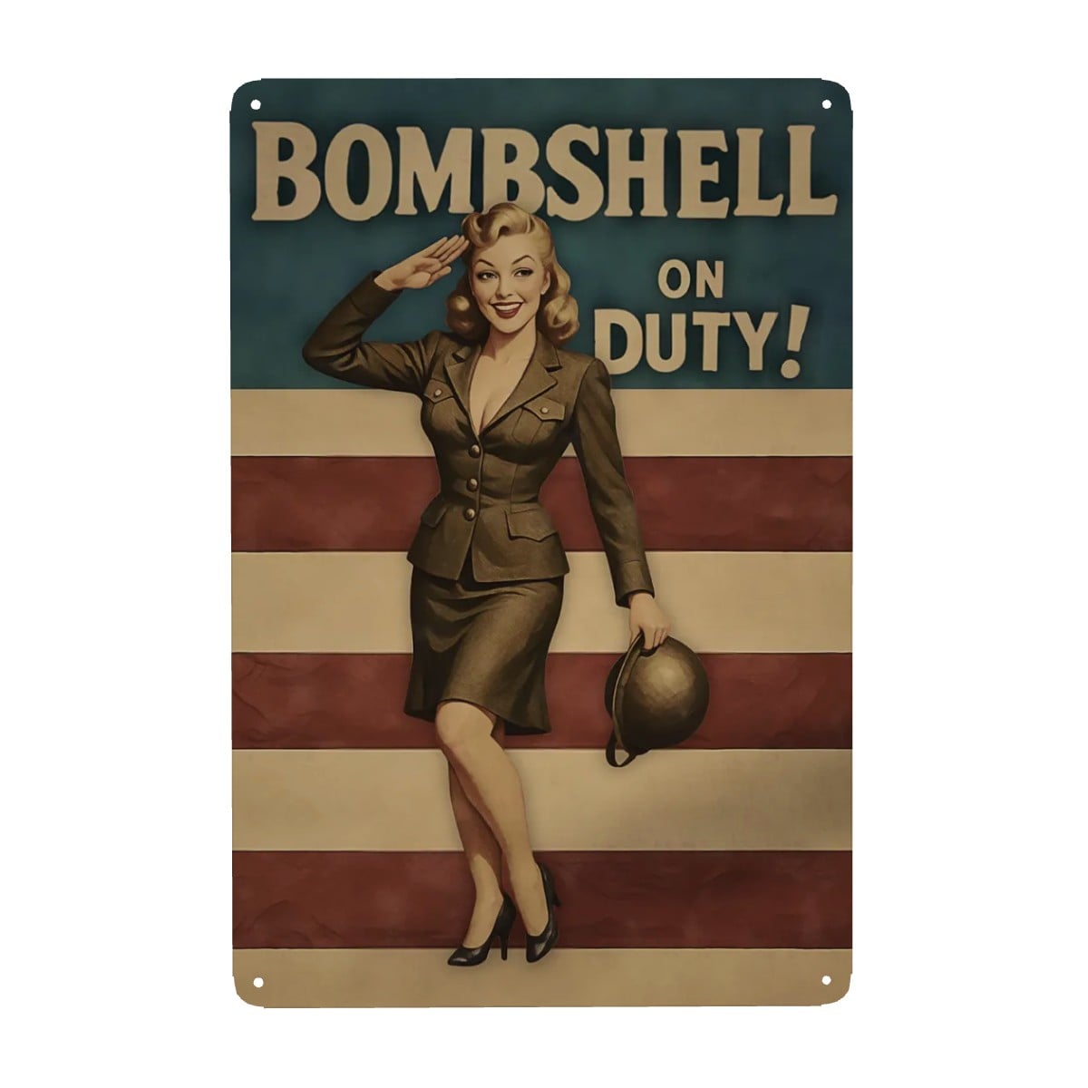 Bombshell on Duty Vintage Military Metal Sign