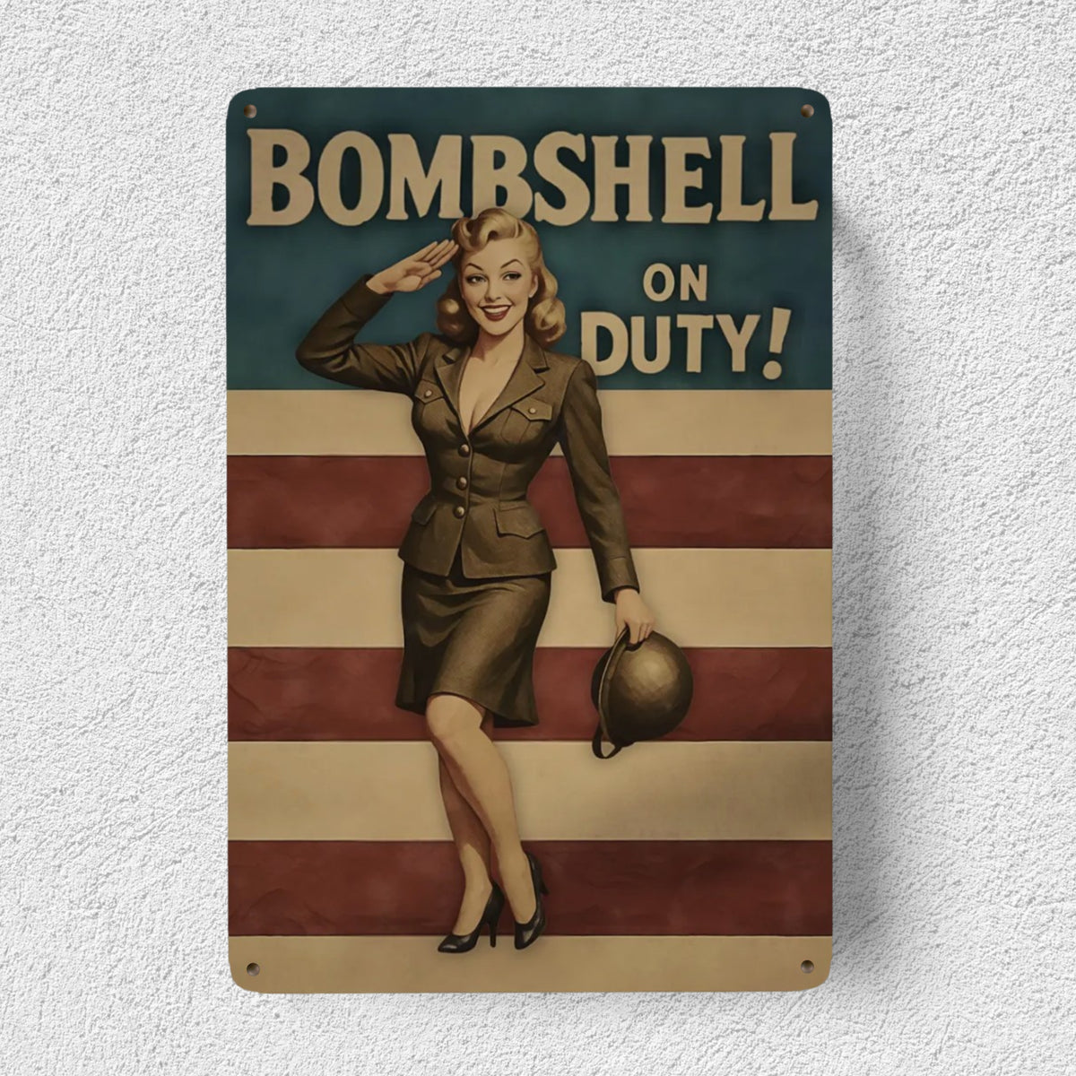 Bombshell on Duty Vintage Military Metal Sign