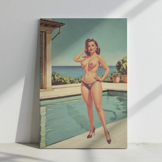 Vintage Poolside Pin-Up Poster - Retro Mid-Century Glamour Wall Art
