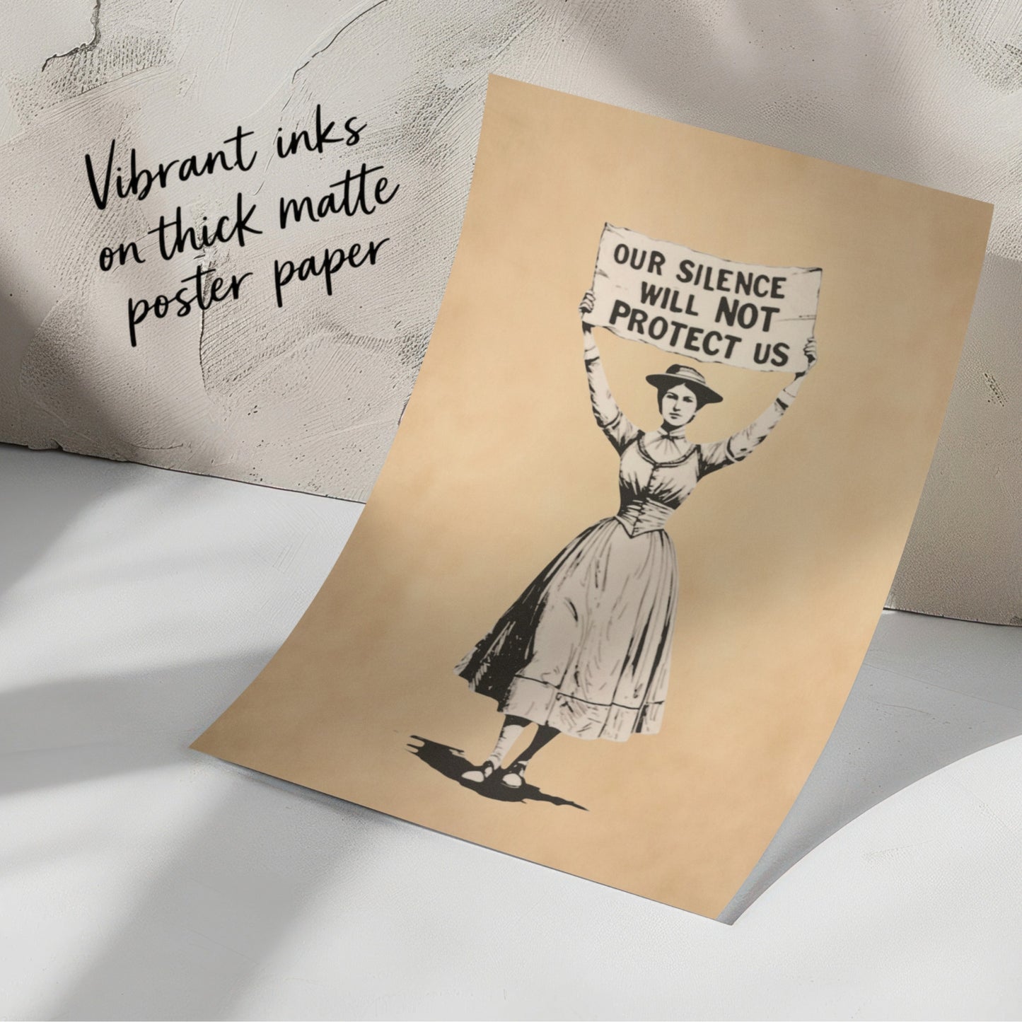 Our Silence Will Not Protect Us Poster, Vintage Feminist Suffragette Wall Art