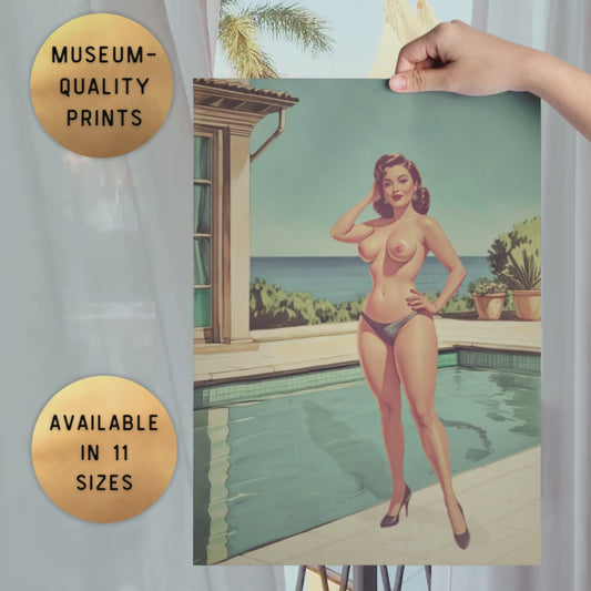 Vintage Poolside Pin-Up Poster - Retro Mid-Century Glamour Wall Art