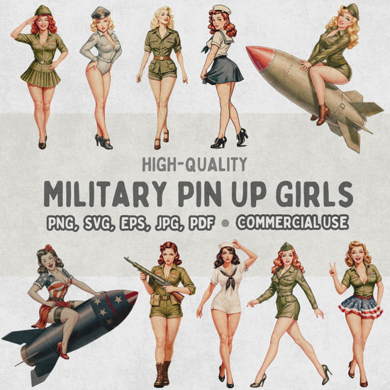 video of bundle of military pin-up girl clip art