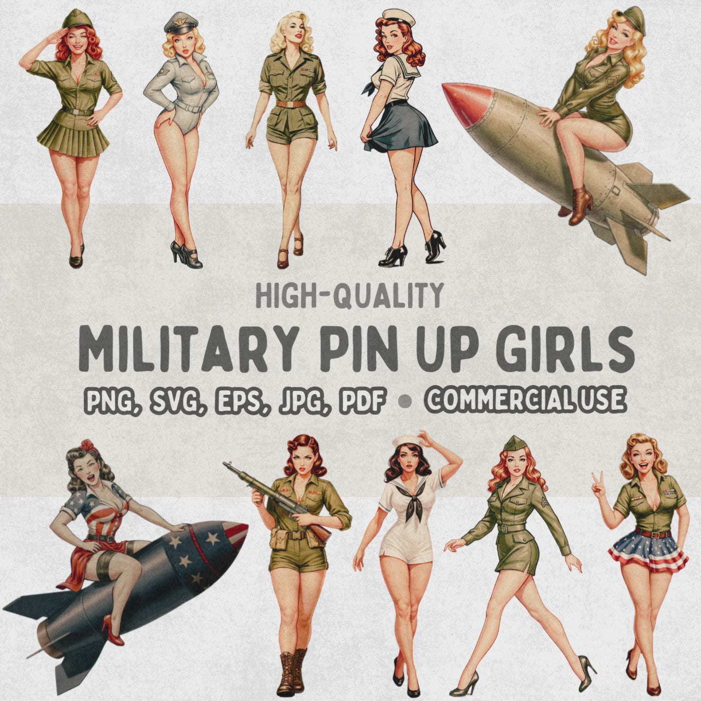 video of bundle of military pin-up girl clip art