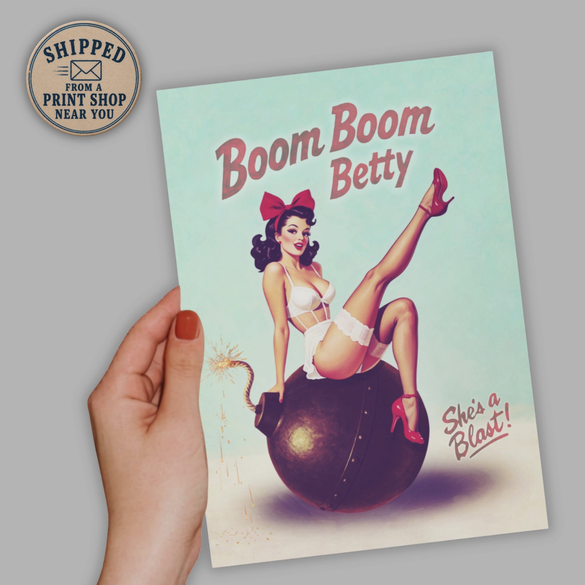 video of Boom Boom Betty Pinup girl card