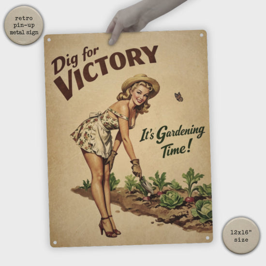 video of dig for victory it's gardening time vintage victory gardens metal sign