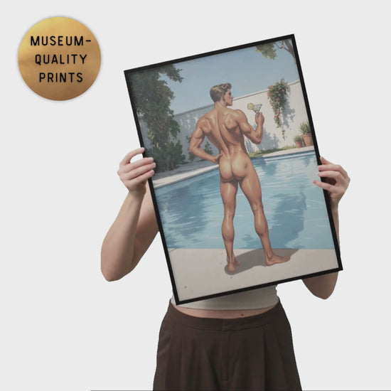 video of a person holding a male pinup boy poster