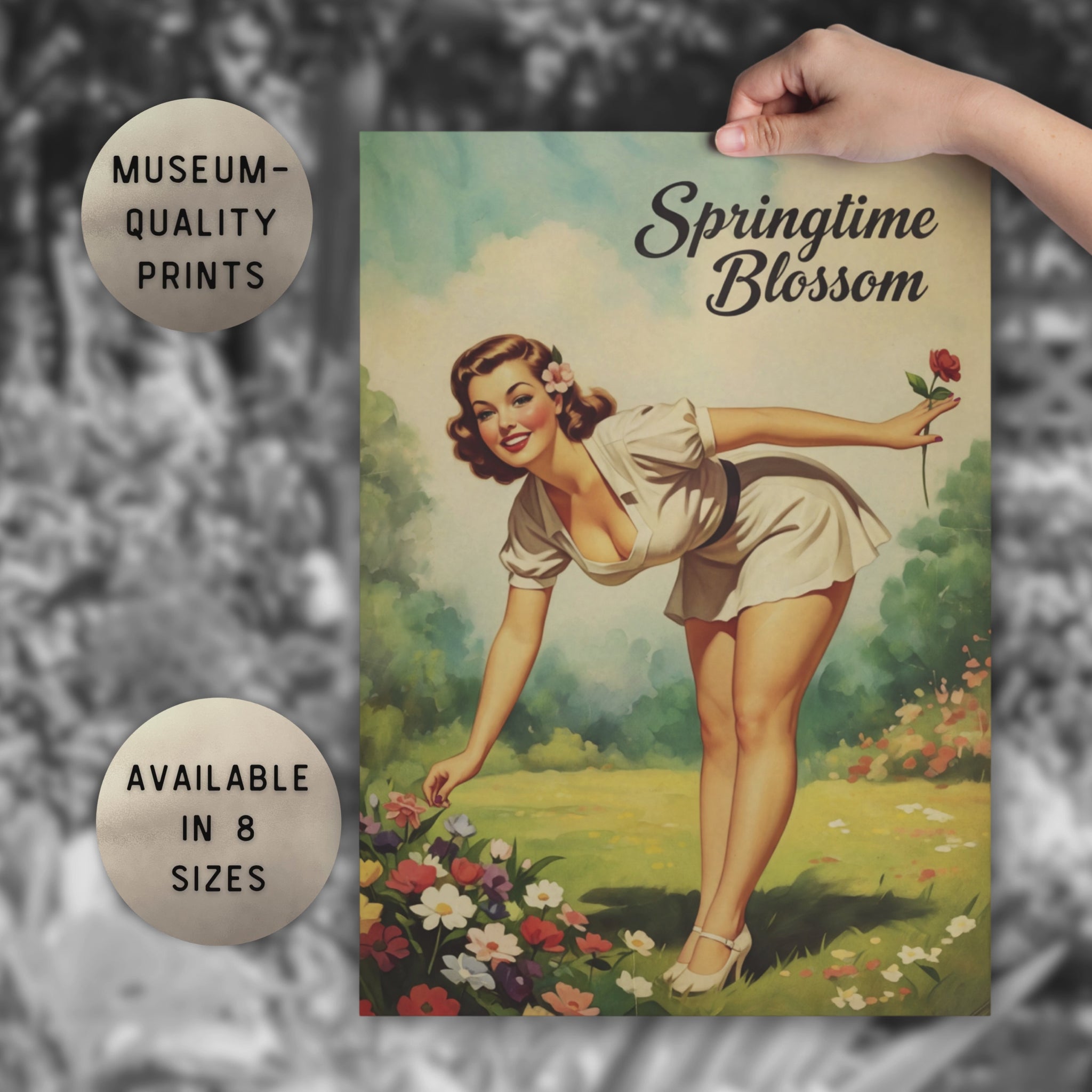 video of springtime blossom retro pinup girl floral art print