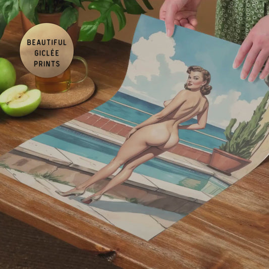 video of a palm springs pinup model print