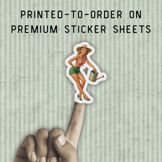 Video of vintage pinup gardening sticker
