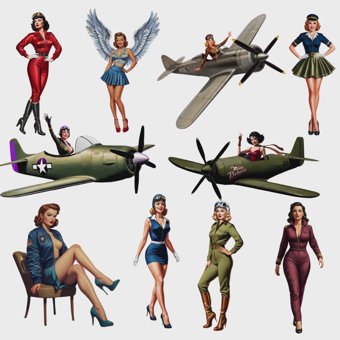 video of aviation pinup girl clipart