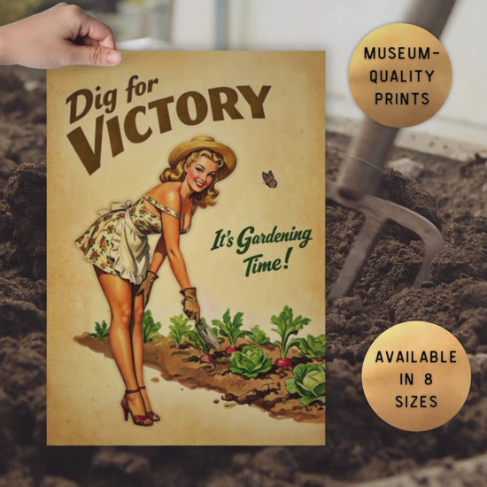 video of vintage poster that says, Dig for Victory, It's gardening time!