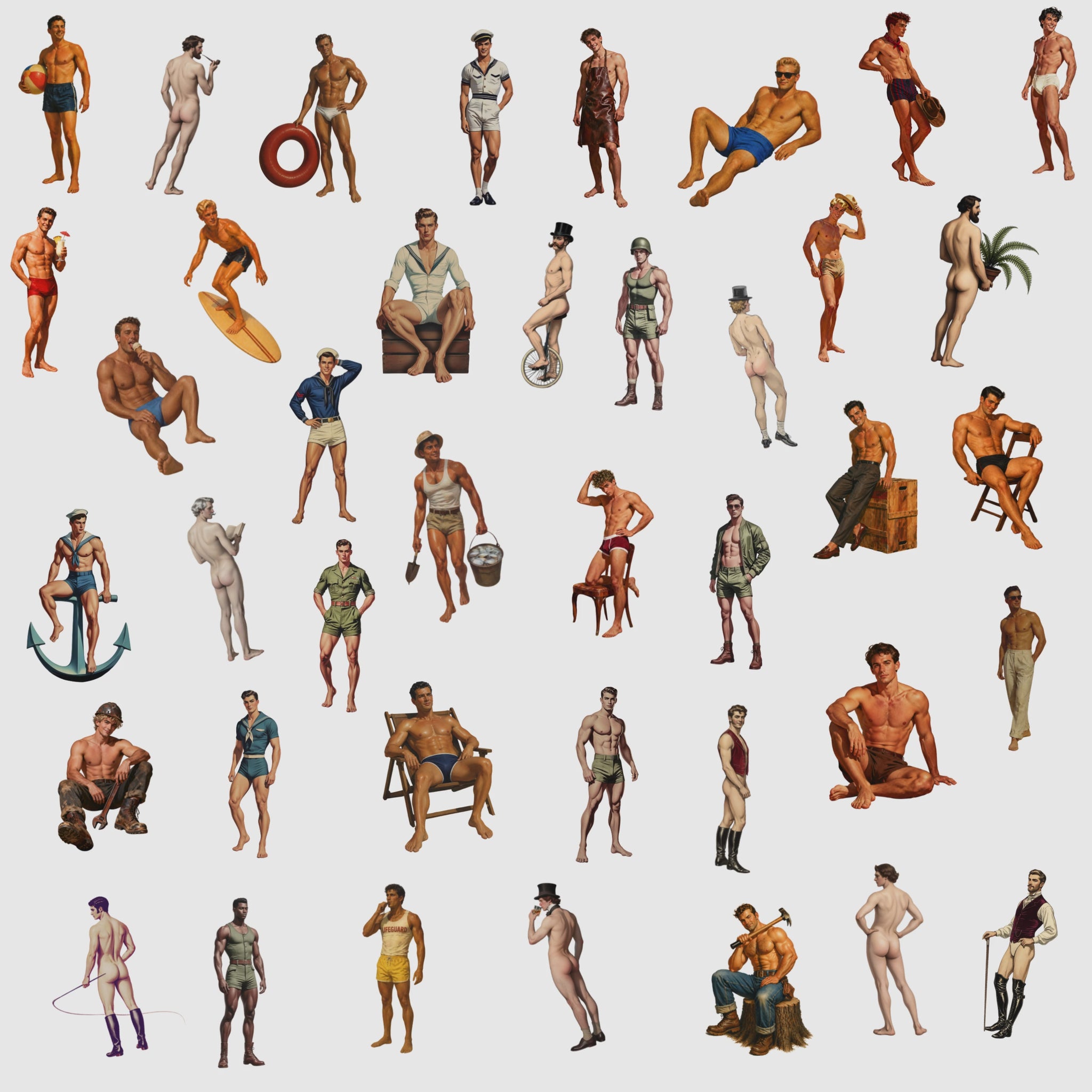 video of mega male pinup boy clipart bundle