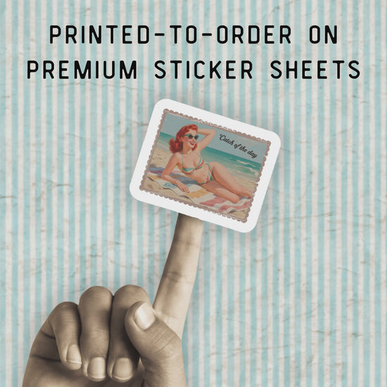 video of vintage pinup stamp sticker on a finger